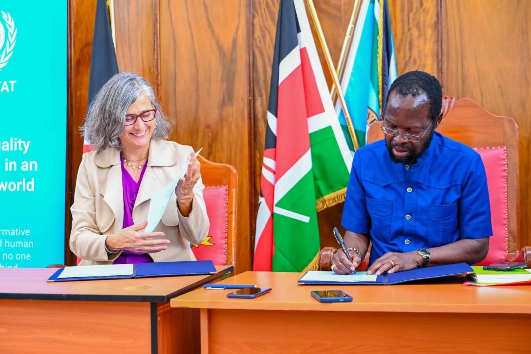 Nyong’o signs partnership on Social Housing and Upgrading Programmes with UN-Habitat Nyong’o signs partnership on Social Housing and Upgrading Programmes with UN-Habitat